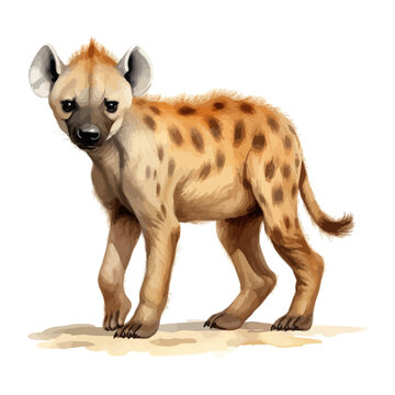cartoon hyena walking in watercolor painting style