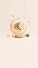 3D Render Ramadan Background with islamic drum and islamic ornaments for social media story template