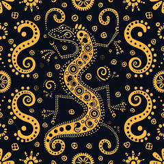 Obraz premium Mexican lizards folk floral repeat pattern