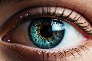 Naklejka premium Close up micro picture of person's eye. Ai generated