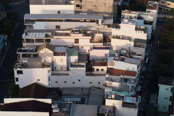 Panoramic aerial sunset view of Nha Trang city, Vietnam