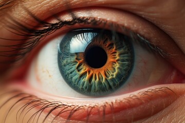 Close up micro picture of person's eye. Ai generated - obrazy, fototapety, plakaty