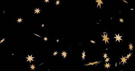 Fototapeta na wymiar Animated cute adorable confetti stars falling loop motion graphic asset. Confetti party popper explosion slowly falling star particles bg. Ideal for award shows, birthday cards, concerts, etc.