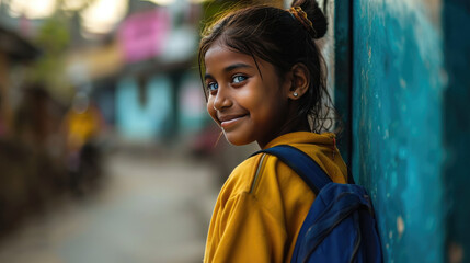 Cheerful Indian Teen: Striking Blue Eyes and Yellow Fashion
