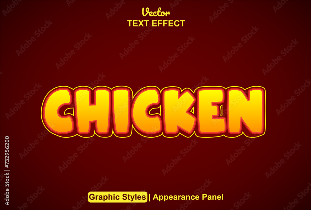 Poster chicken text effect with orange color graphic style editable.