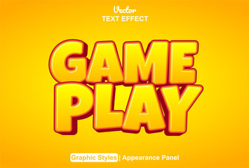 game play text effect with orange graphic style and editable
