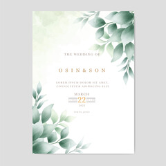 elegant hand drawn greenery leaves watercolor wedding invitation card