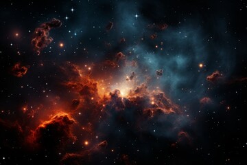 Deep within the expanse of space, a beautiful nebula casts its ethereal glow, surrounded by a...