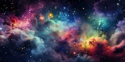 Stars twinkle amidst a vibrant and colorful nebula, evoking the impression of a celestial painting adorning the vast canvas of deep space, where cosmic wonders blend with artistic beauty.