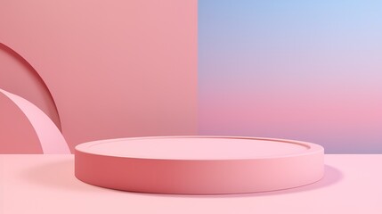 Minimal scene with podium and abstract background. Pastel colors scene. 3D illustration, generative ai, 