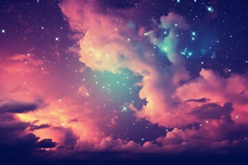 Obraz premium In an abstract illustration, stars cascade like shimmering rain through the vivid hues of a sunset sky, blending reality and imagination in a captivating display.