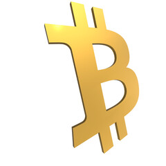 3d rendering shiny gold bitcoin logo symbol icon perspective view,3d render