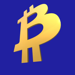 3d rendering shiny gold bitcoin logo symbol icon perspective view,3d render