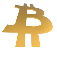 3d rendering shiny gold bitcoin logo symbol icon perspective view,3d render