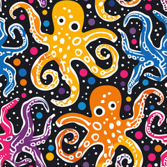 Octopus cartoon colorful pop art repeat pattern