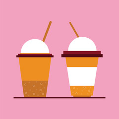 Two cups milk shake concept vector food drink