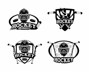 Set of hockey silhouette emblem icons vector