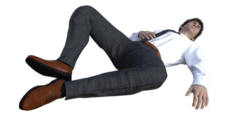 足を広げて眠る男性会社員を斜め下から見た3Dイラスト