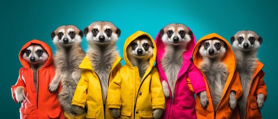 Meerkat Party: A Creative Animal Concept with Bright Outfits and hats