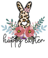 Happy Easter Shirts Cute Floral Bunny Leopard Print Easter T shirt Design