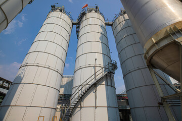 Barrels silo stock chemical products The metal barrels are white.Manufacture of chemicals