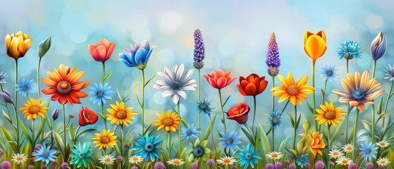 colorful flower nature spring background, watercolor