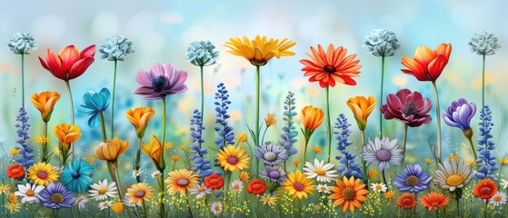 colorful flower nature spring background, watercolor