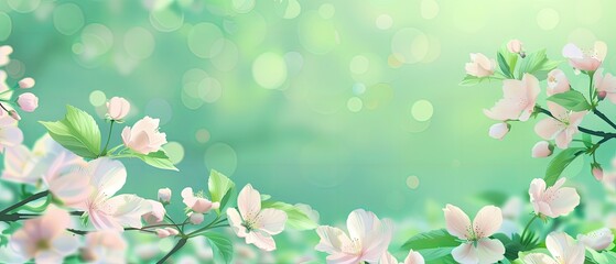 spring background of apple flowers in soft focus with natural bokeh, green mood