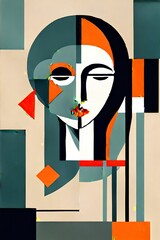 Abstract woman portrait with abstract geometric elements. Contemporary art collage.