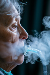 An individual utilizing a nebulizer to inhale medication