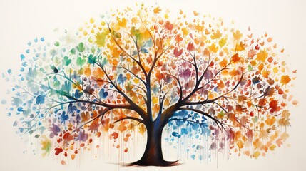 Finger prints forming a colorful tree to symbolize diversity and unity