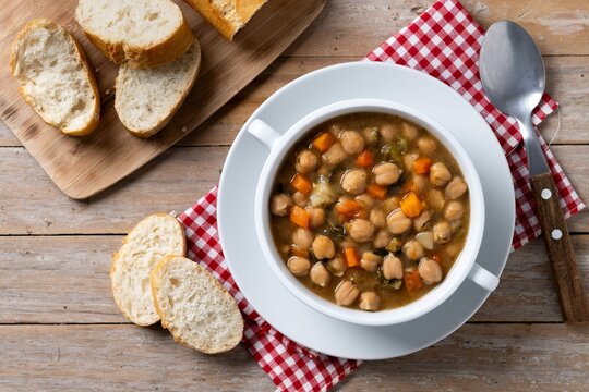 Chickpeas Soup With Vegetables Bowl Wooden Table 3