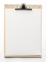Clipboard with blank paper isolated on the white background.