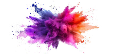 burst of colored powder exploding outward, creating a vivid and celebratory visual against a white background. - obrazy, fototapety, plakaty