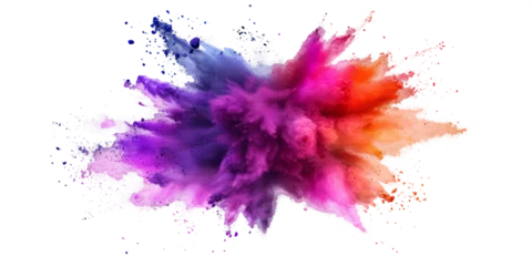 Fotobehang burst of colored powder exploding outward, creating a vivid and celebratory visual against a white background. © Only PNG