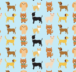 Obraz premium Cute puppy dog mixed breed seamless pattern background with breed dog illustration 