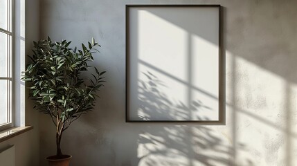 Blank frame for mockup, frame hanging on a wall, boho modern style.
