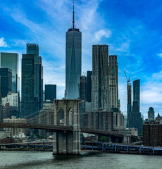 The Brooklyn Bridge connects the boroughs of Manhattan and Brooklyn in New York City (USA), this...