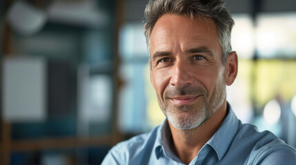 Naklejka premium Confident businessman portrait in modern office setting. Professional occupation.