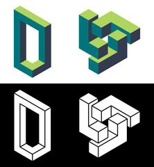 Obraz premium Impossible designs. Optical illusion isolated on white and black background. Designing elements. Vector illustration.