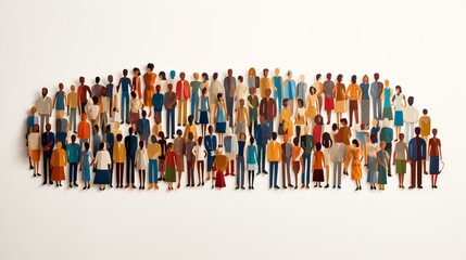 Naklejka premium Paper cut out illustration of a large and diverse group of people in different colors and shapes