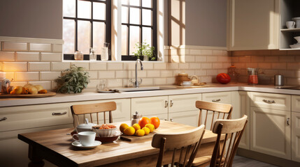 Interior design of a modern kitchen using natural materials