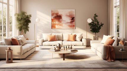 Stylish living room interior with abstract poster frame