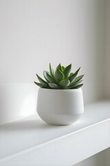 a white potted plant sitting on top of a white shelf