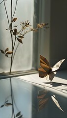 a paper butterfly sitting on top of a glass table