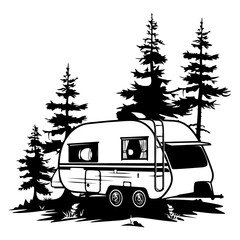 caravan house camping, Camping trailer mobility camper caravan summer travel road trip isometric vintage icon vector