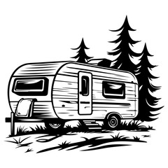 caravan house camping, Camping trailer mobility camper caravan summer travel road trip isometric vintage icon vector