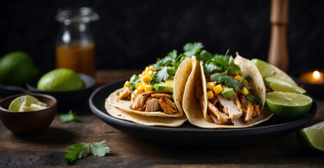 Close-up Tasty Overhead of soft tacos with chicken