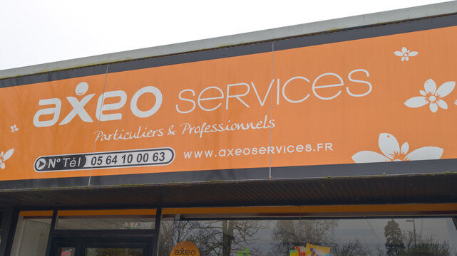 axeo services text brand and logo sign of maid service personal assistance cleaning house at home