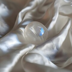 a glass ball sitting on top of a white cloth